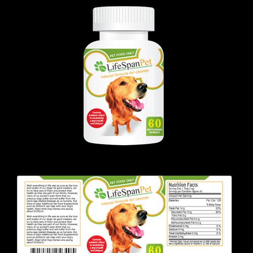 Create the next product label for LifeSpan Pet