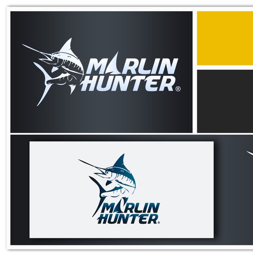 Create the next logo and business card for Marlin Hunter