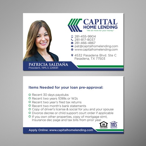 Business Card Design for CAPITAL HOME LENDING