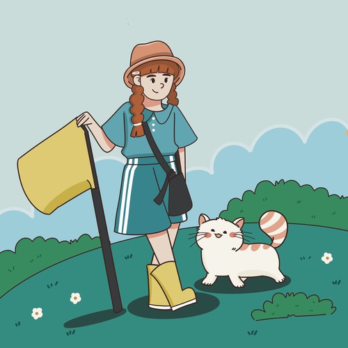Little girl and her cat