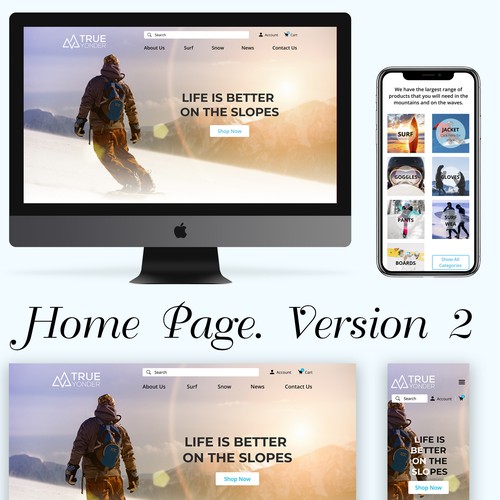Design for an online store of snowboards and surf