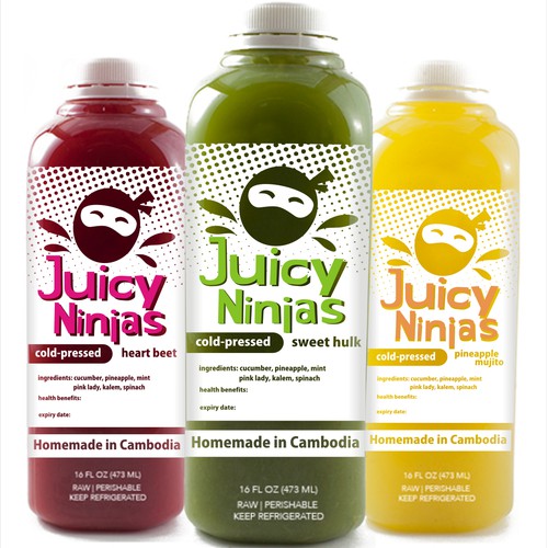 logo and label design for juicy ninjas