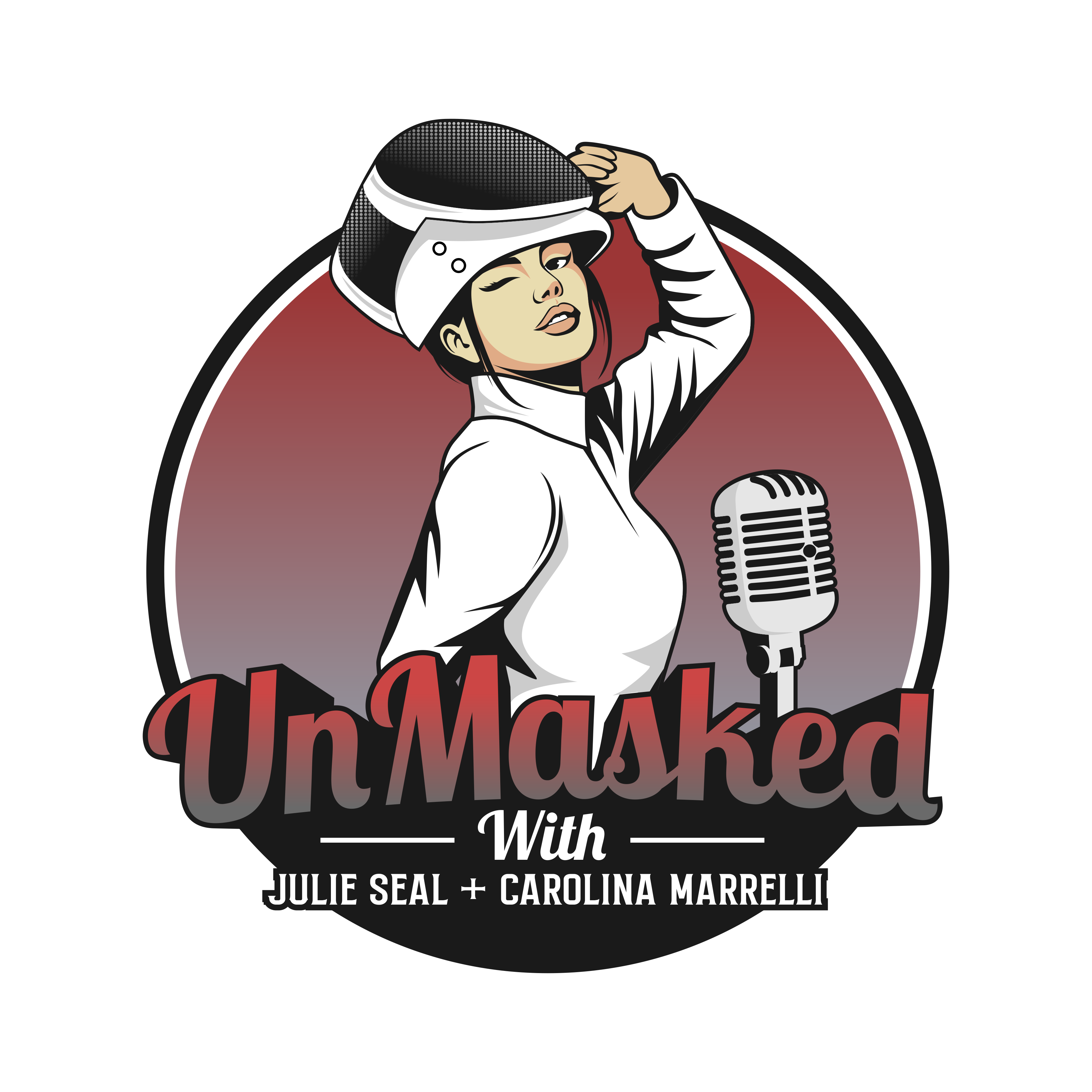 Design a logo for "UnMasked"--  a podcast for female fencers by two champion, rock-n-roll loving female fencers