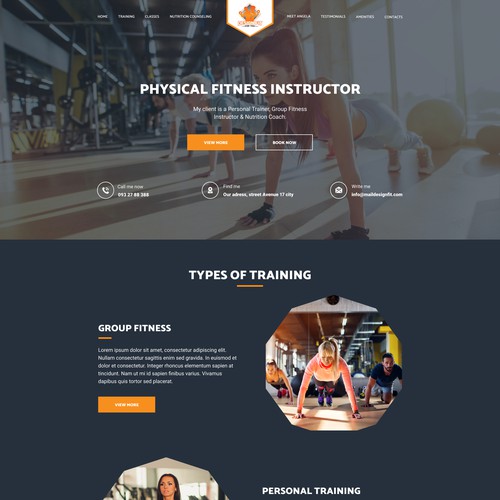 Website design concept for personal fitness trainer