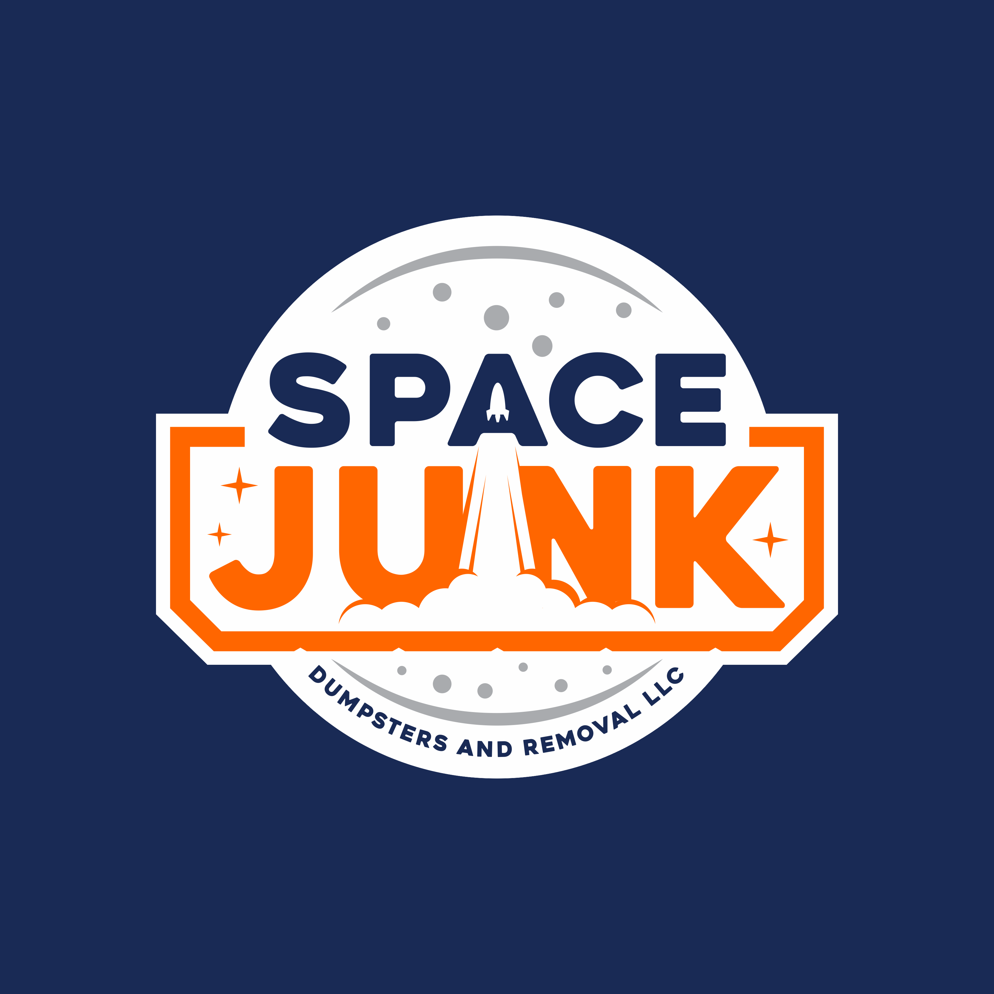 Space Junk “Space savers Junk takers” space themed logo for junk removal/dumpster company