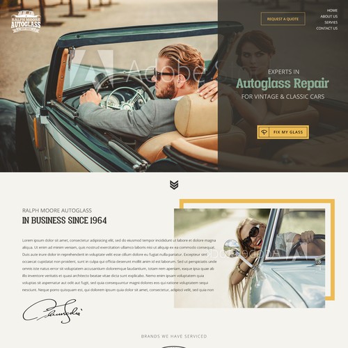 Vintaged webdesign for retro cars windshield repair