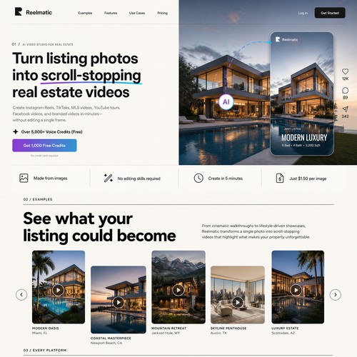 Realmatic — AI Listing Video SaaS Landing Page