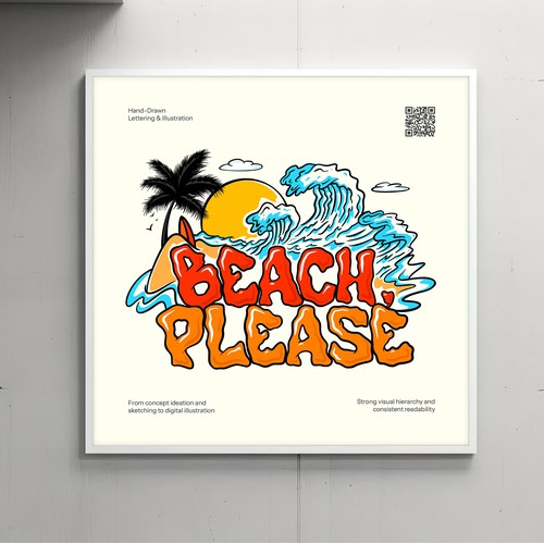 Beach, Please — Custom Hand-Drawn Lettering & Vector Illustration