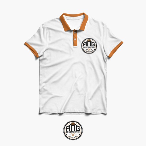 AMG Construction Solutions Logo with T-Shirt, Paper print & Rubber Stamp Seal Mockup