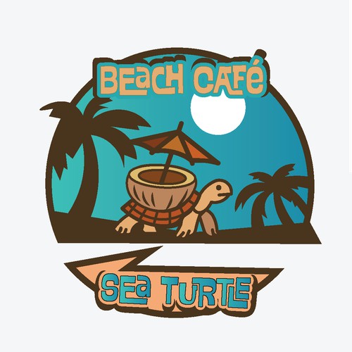 Sunset Turtle Emblem for Sea Turtle Beach Café