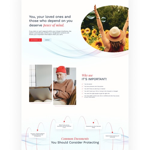 Landing page design for a notifications app for the seniors