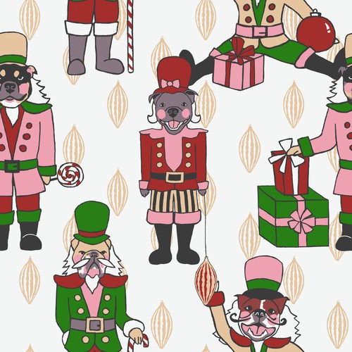 Fun Holiday Print with Pups dressed as Nutcrackers