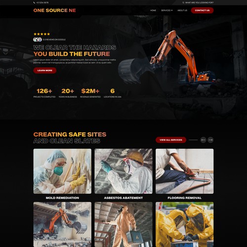Dark theme homepage for a construction company 