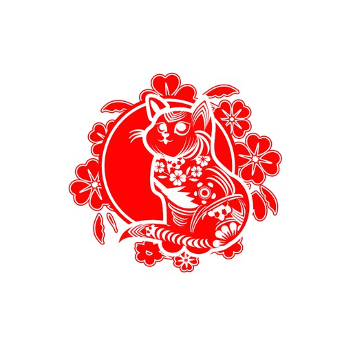 Paper Cut Style Asian Kitten