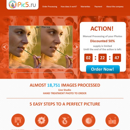 Create a winning design for landing page Pic5.ru