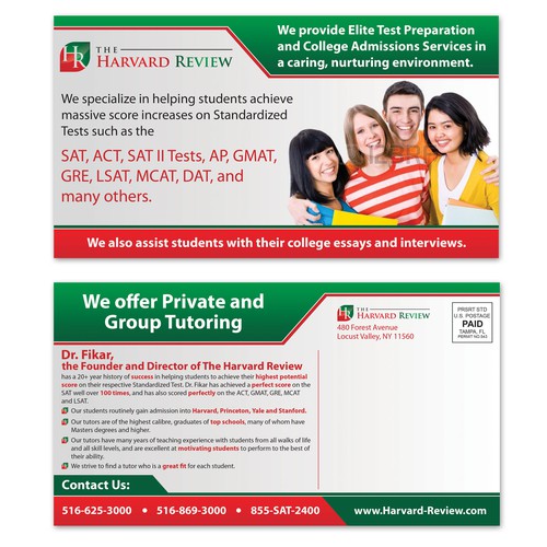 Create a 6 x 11 PostCard Design for Elite Test Prep Firm