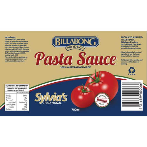 Label for a Authenic Italian pasta sauce 