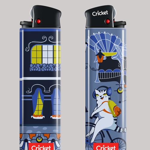 Retro syle illustration for Cricket Lighter