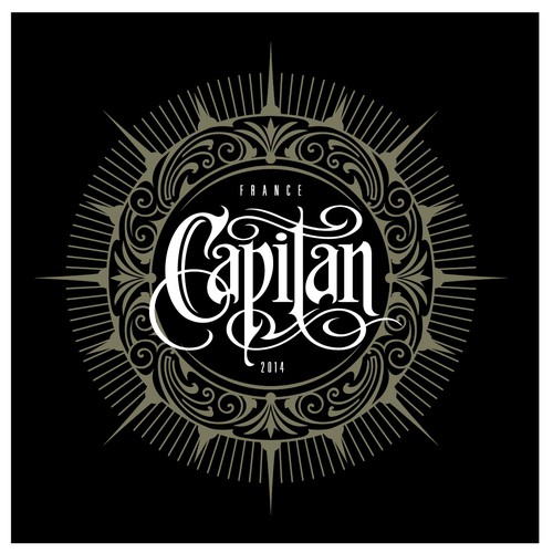 Create a label for the wine brand Capitan, a manly red wine