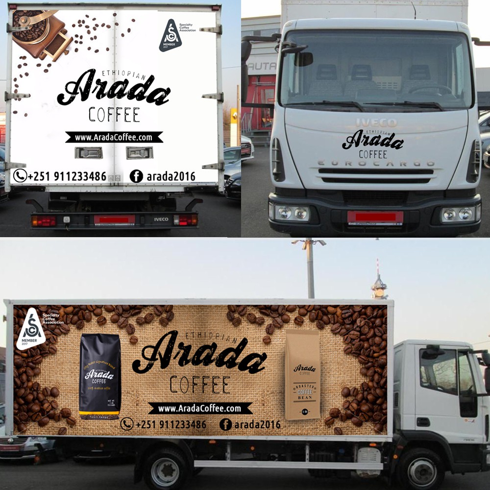 Delivery Truck with Delicious Coffee Banner