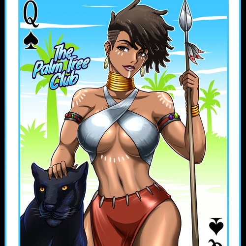 Vintage 80s comic book style Playing Cards of Sexy woman for a Radical Surf-style Brand