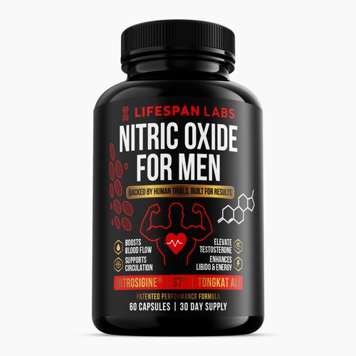 Premium, Bold & Masculine Packaging for Nitric Oxide + Testosterone-Boosting Supplement