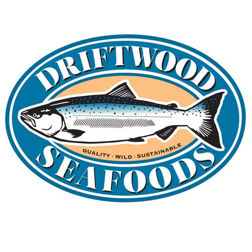Bold illustration of salmon as visual center of interest for seafood logo