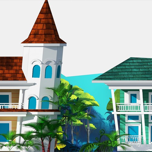 Create a whimsical mural of Key West for themed playground!