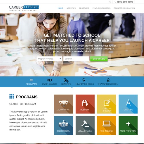 Colourful web design for Career Courses.