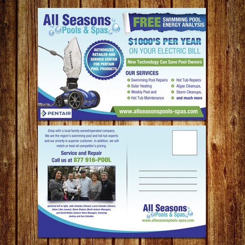Pstcard for All seasons pools & spas