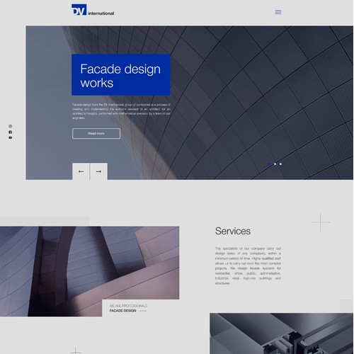Website design layout for "DV-international" company. 
