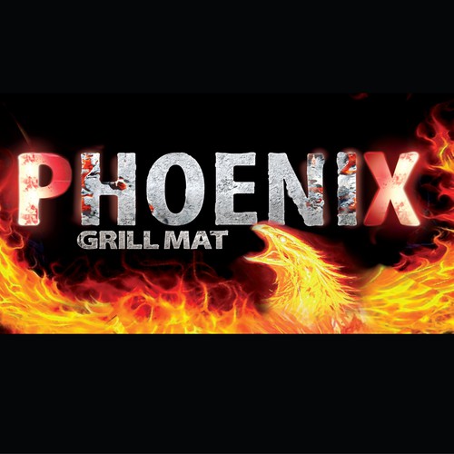 Cylindrical tube needing fiery Phoenix bird burning words for BBQ product.