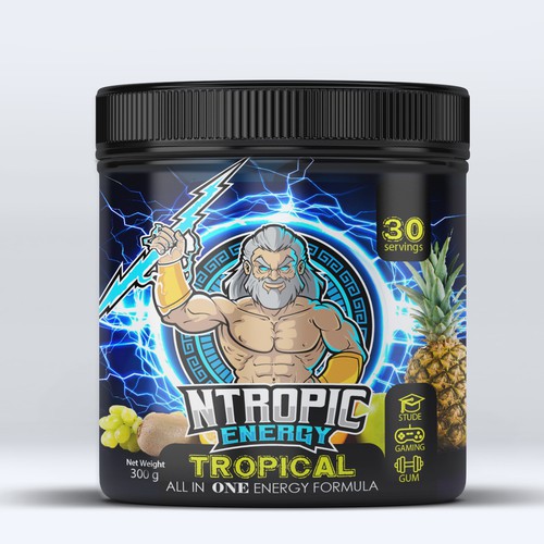 Product Label for Energy Drink Powder (Gaming, Gym, Study) (TROPICAL FLAVOUR)