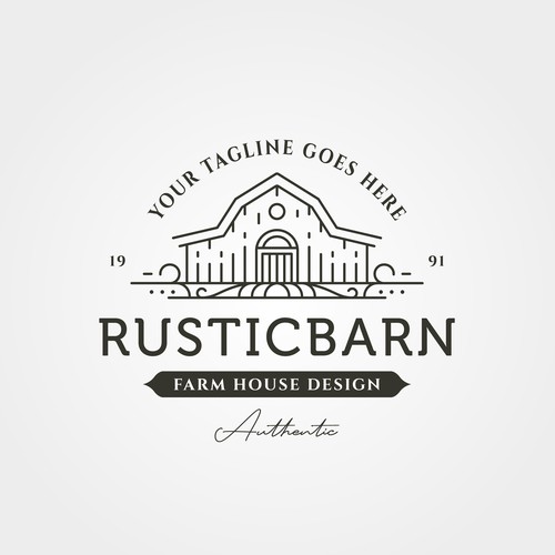 line art barn vintage logo design