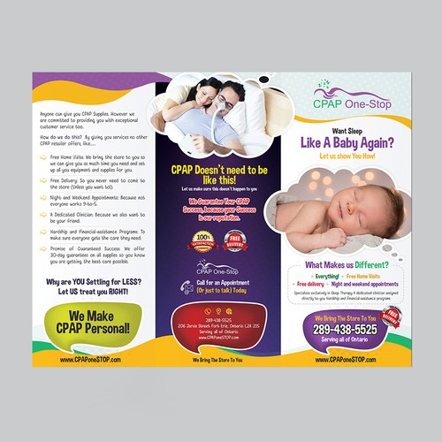 Colorful, Bold, Health Care Flyer Design for CPAP One-Stop in Canada