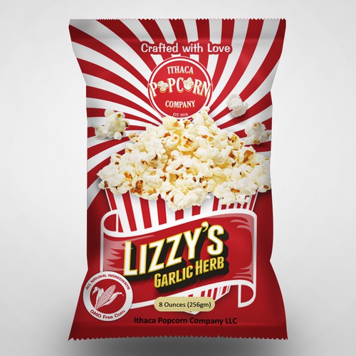 Popcorn packaging for Lizzy's - Garlic Herb flavour