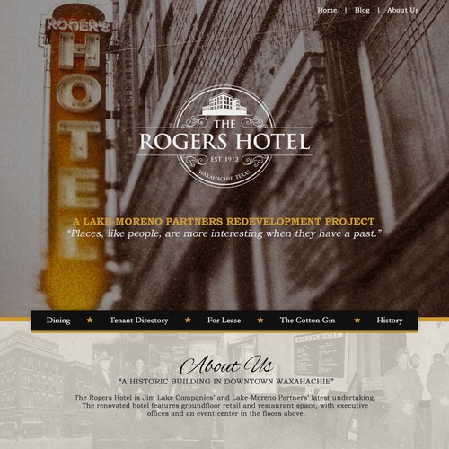 Design a homepage for the historic, re-purposed Rogers Hotel