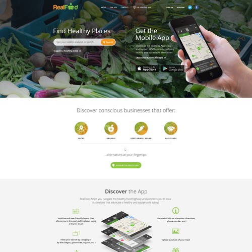 Create a website for RealFood: Find healthy places