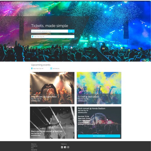 website concept for a ticket selling company