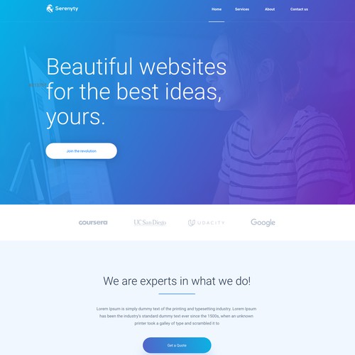 Landing page for creative agency