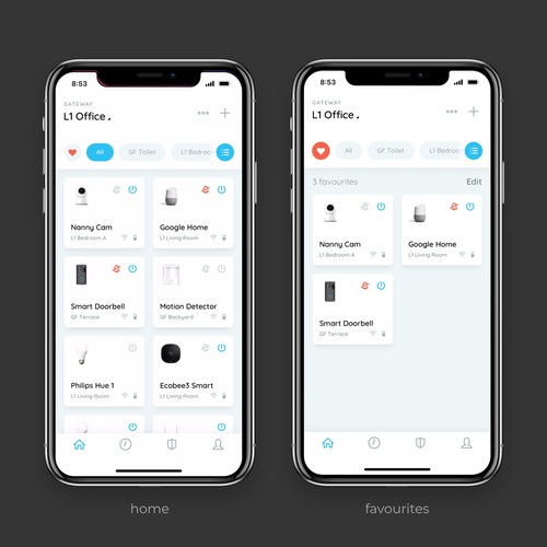 Clean app design for a smart home.