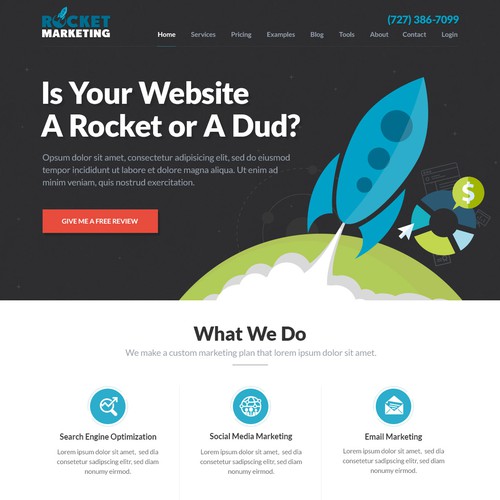 Landing page for Rocket Marketing