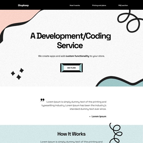 Home page design for new e-commerce coding service