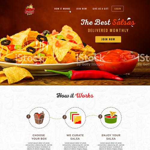 Landing page design for new subscription box company Salsa Yum