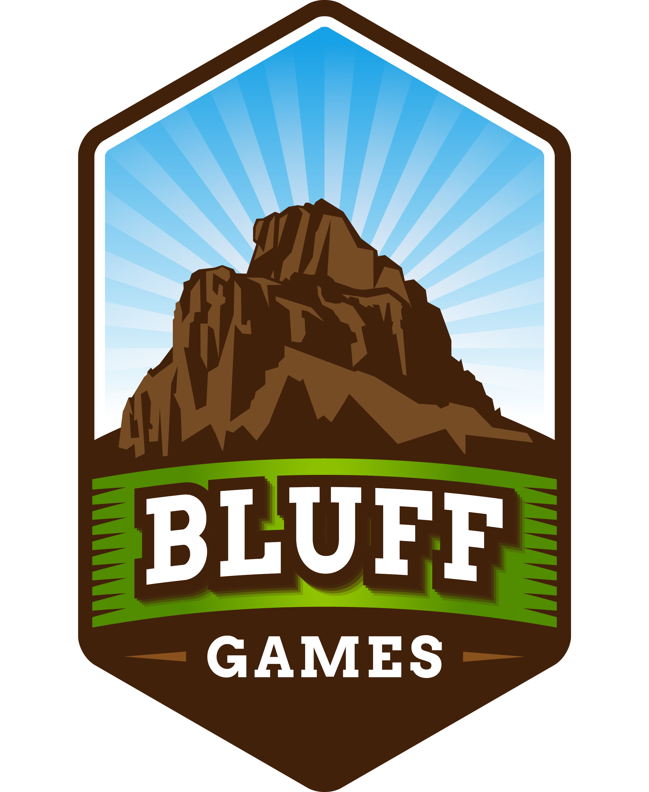 Create a fun badge/stamp/emblem style logo and business card for Bluff Games