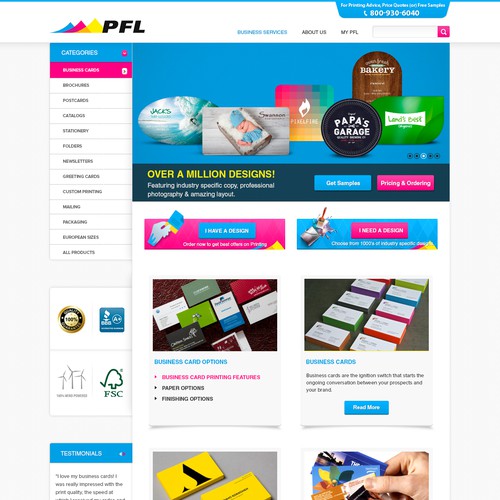 Create an e-commerce webpage for a commercial printer