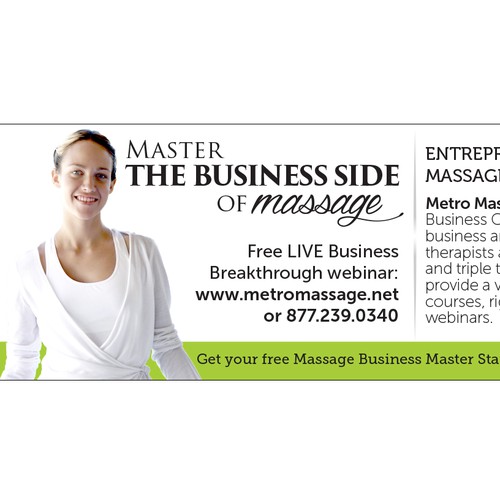 Create a banner ad with text and photo to attract Massage Therapists.