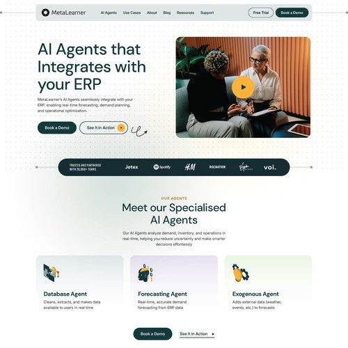 UI design for Metalearner - An A.I. ERP company