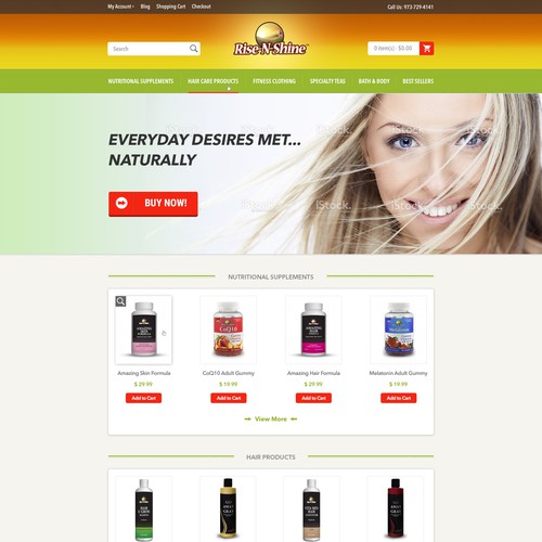 Home Page Web Design for unique online healthy and beauty products
