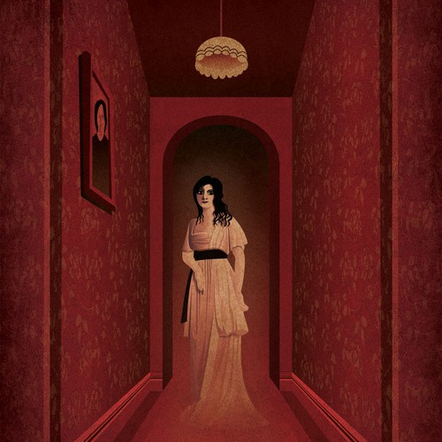 Creepy Old Fashioned Ghost Woman in Eerie Hallway
